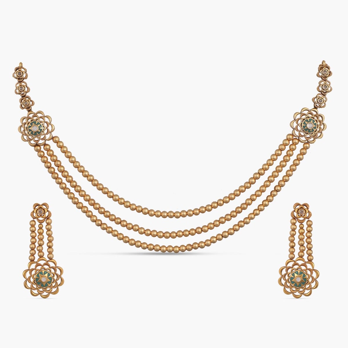 Emerald Bead Necklace (30.930 Gms) set in 22K Yellow Gold | Mohan Jewellery